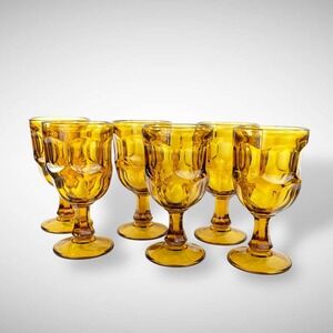 Amber Glass Water Goblets Set of 6 Libbey Ashburton 6 1/4" 1982